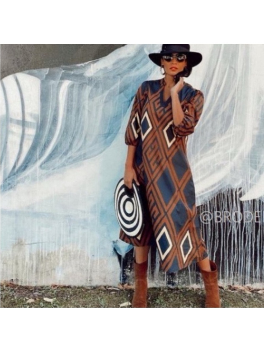 Anthropologie Porridge Brown Black Print Mireil Midi Dress Small - Picture 3 of 16